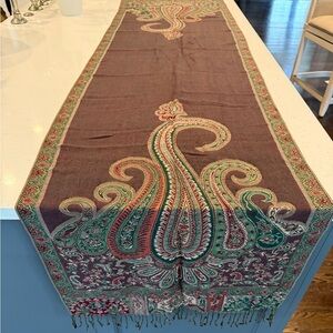 Brown Paisley Shawl Scarf with Green and Red Accents